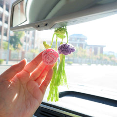 2Pcs Crochet Car Mirror Accessories- Roses