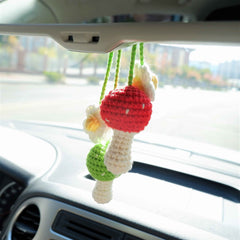 2Pcs Crochet Car Mirror Accessory- Mushroom & Daisy