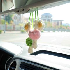 2Pcs Crochet Car Mirror Accessory- Mushroom & Daisy
