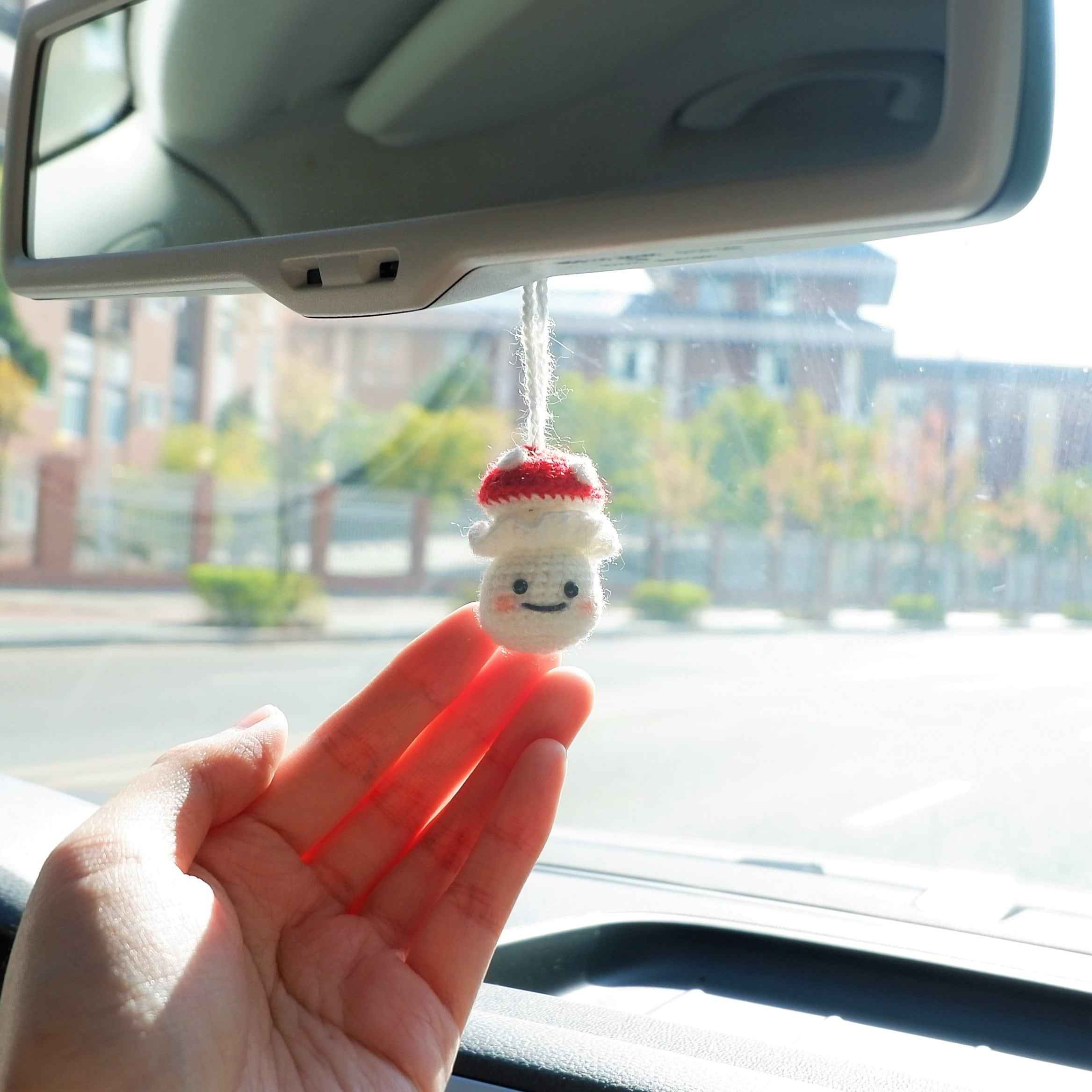 Car Mirror Hanging Accessory- Milk Bottle Smiley Mushroom