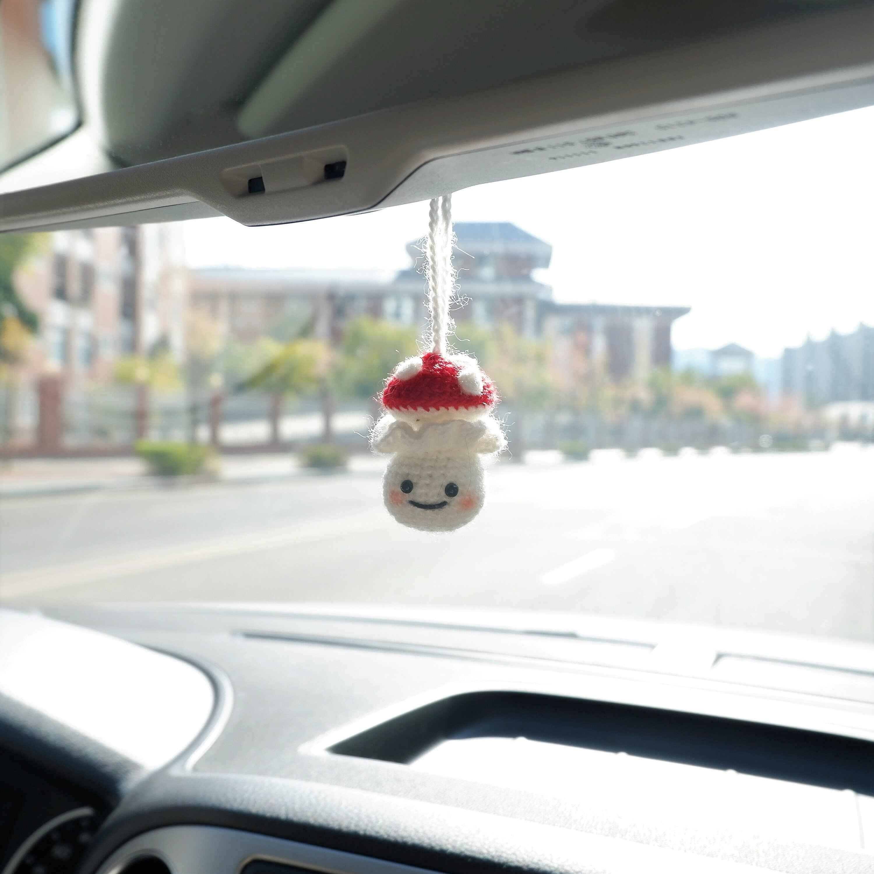 Car Mirror Hanging Accessory- Milk Bottle Smiley Mushroom