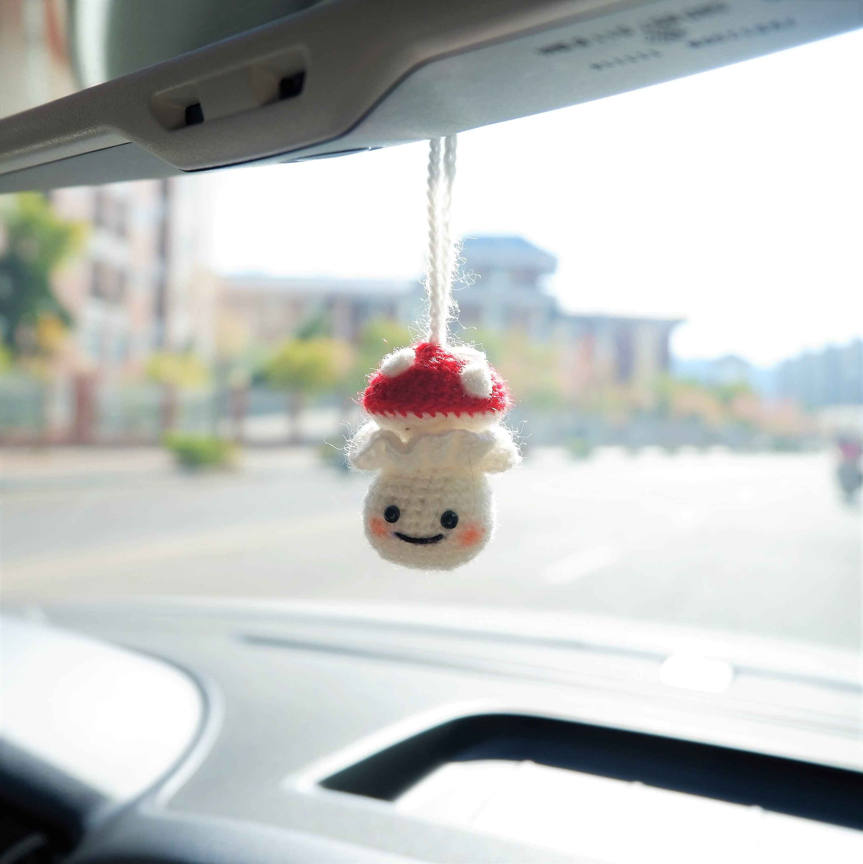 Car Mirror Hanging Accessory- Milk Bottle Smiley Mushroom