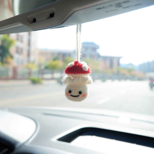 Car Mirror Hanging Accessory- Milk Bottle Smiley Mushroom