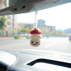 Car Mirror Hanging Accessory- Milk Bottle Smiley Mushroom