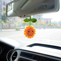 Crochet Car Mirror Accessory- Smiley Sunflower
