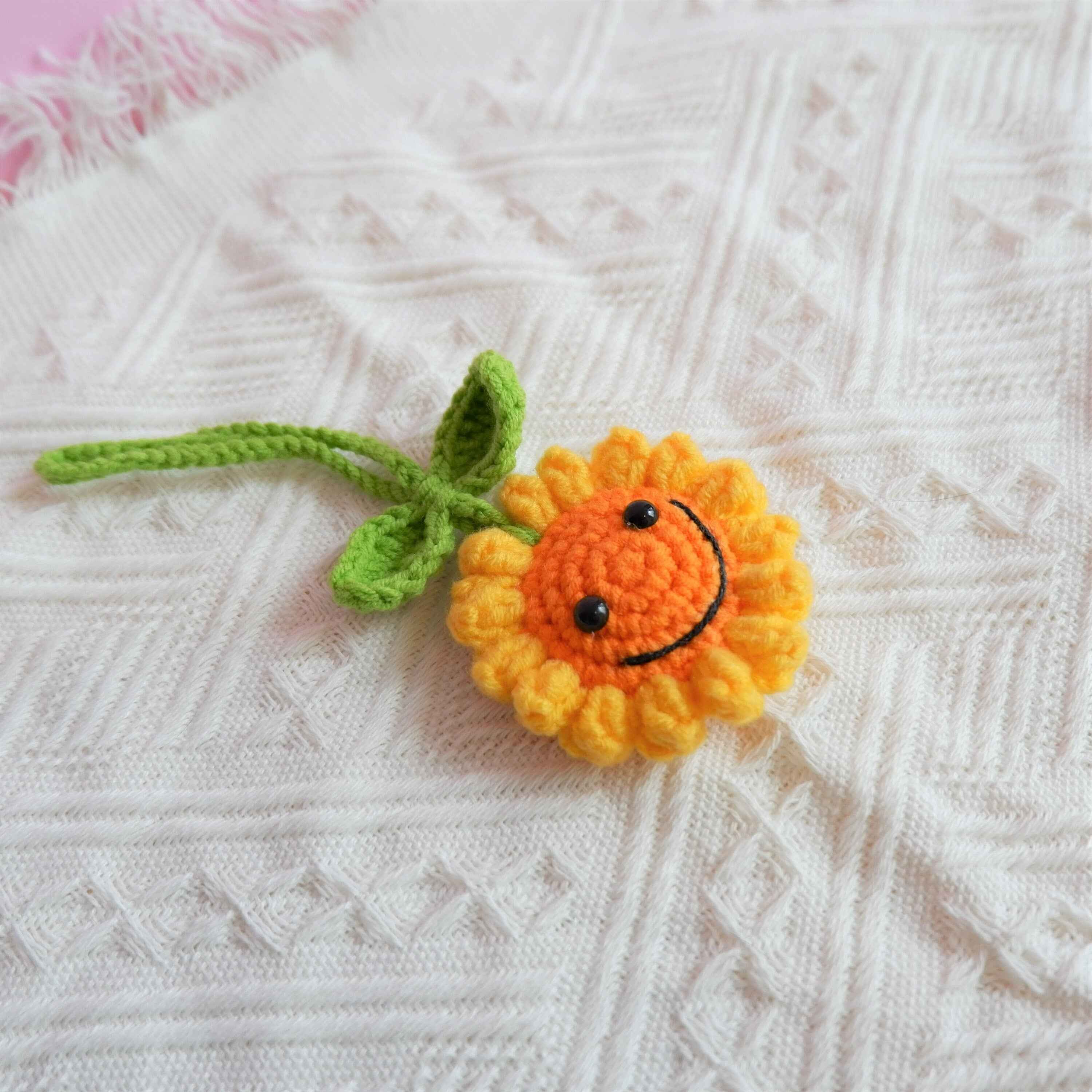 Crochet Car Mirror Accessory- Smiley Sunflower