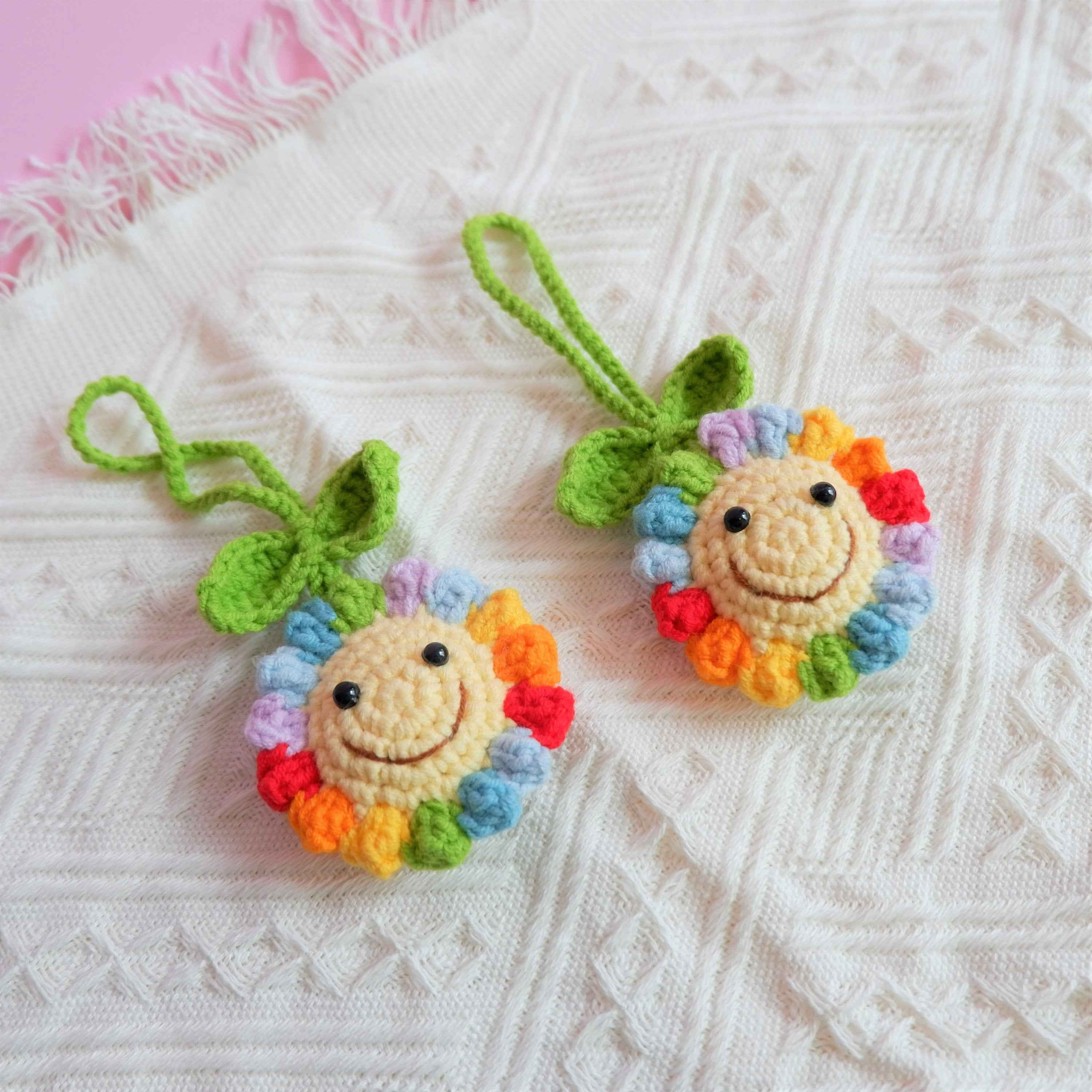 Crochet Car Mirror Accessory- Smiley Sunflower
