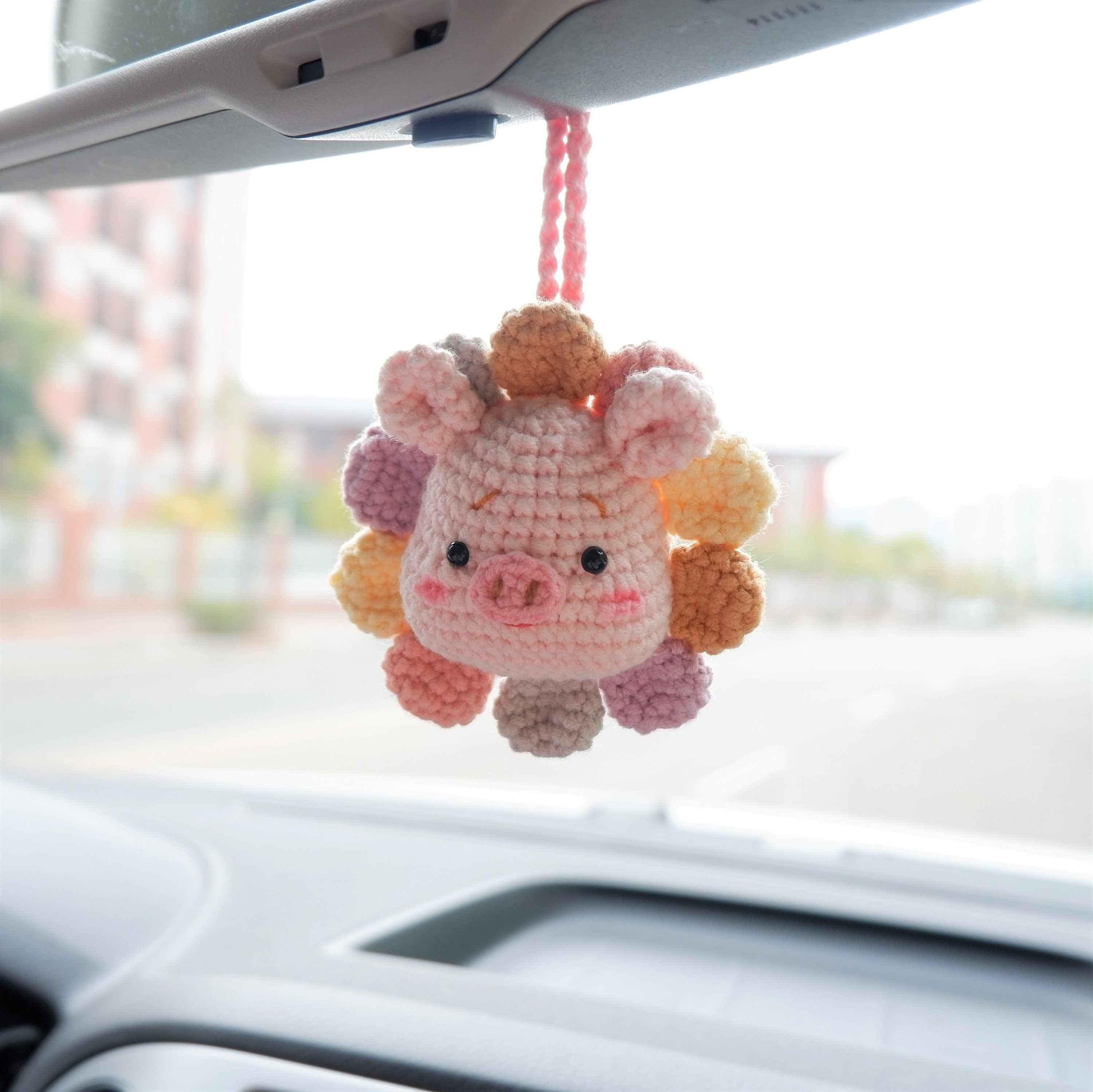 Car Mirror Hanging Charm- Crochet Rainbow Sunflower Bear/Piggy/Bunny