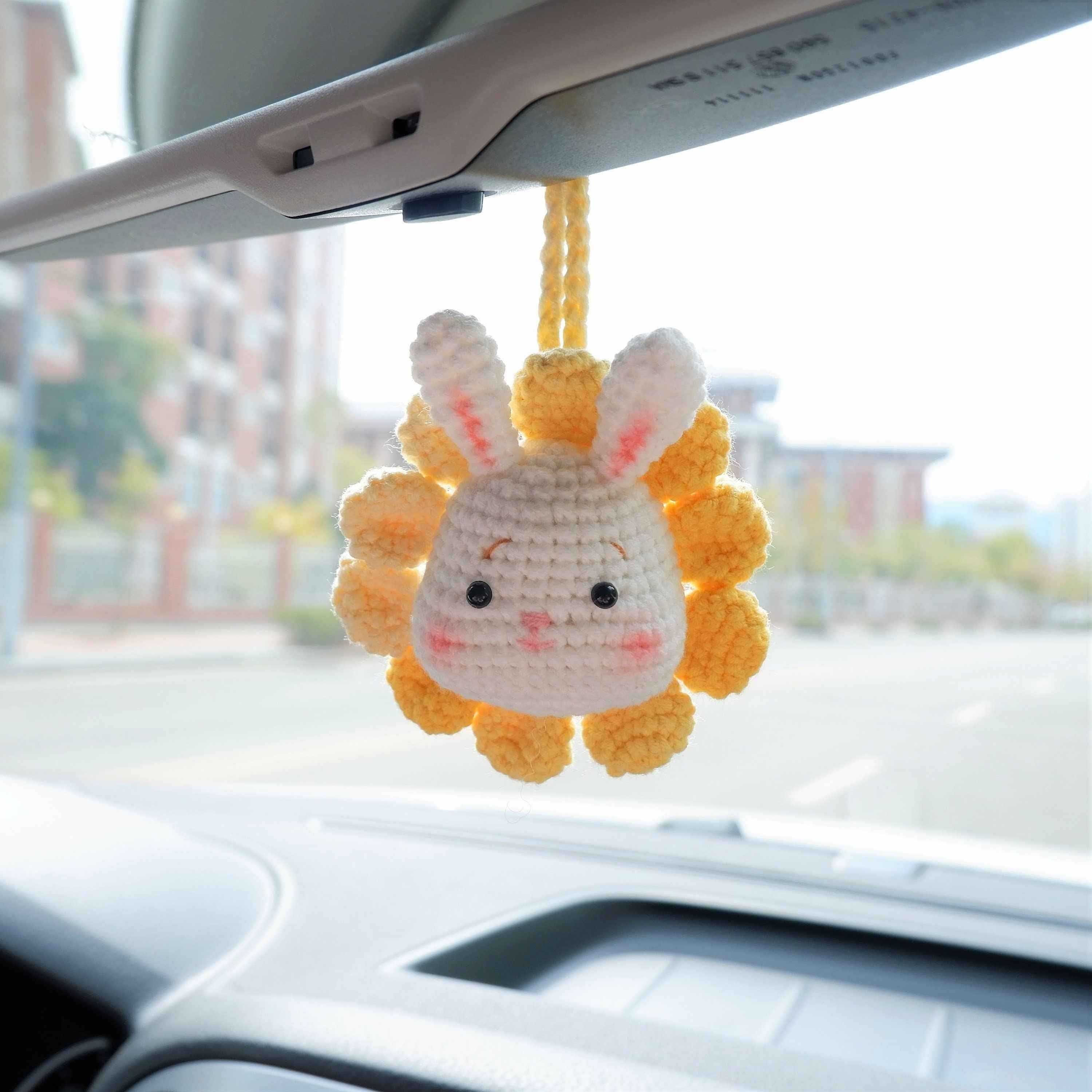 Car Mirror Hanging Charm- Crochet Rainbow Sunflower Bear/Piggy/Bunny
