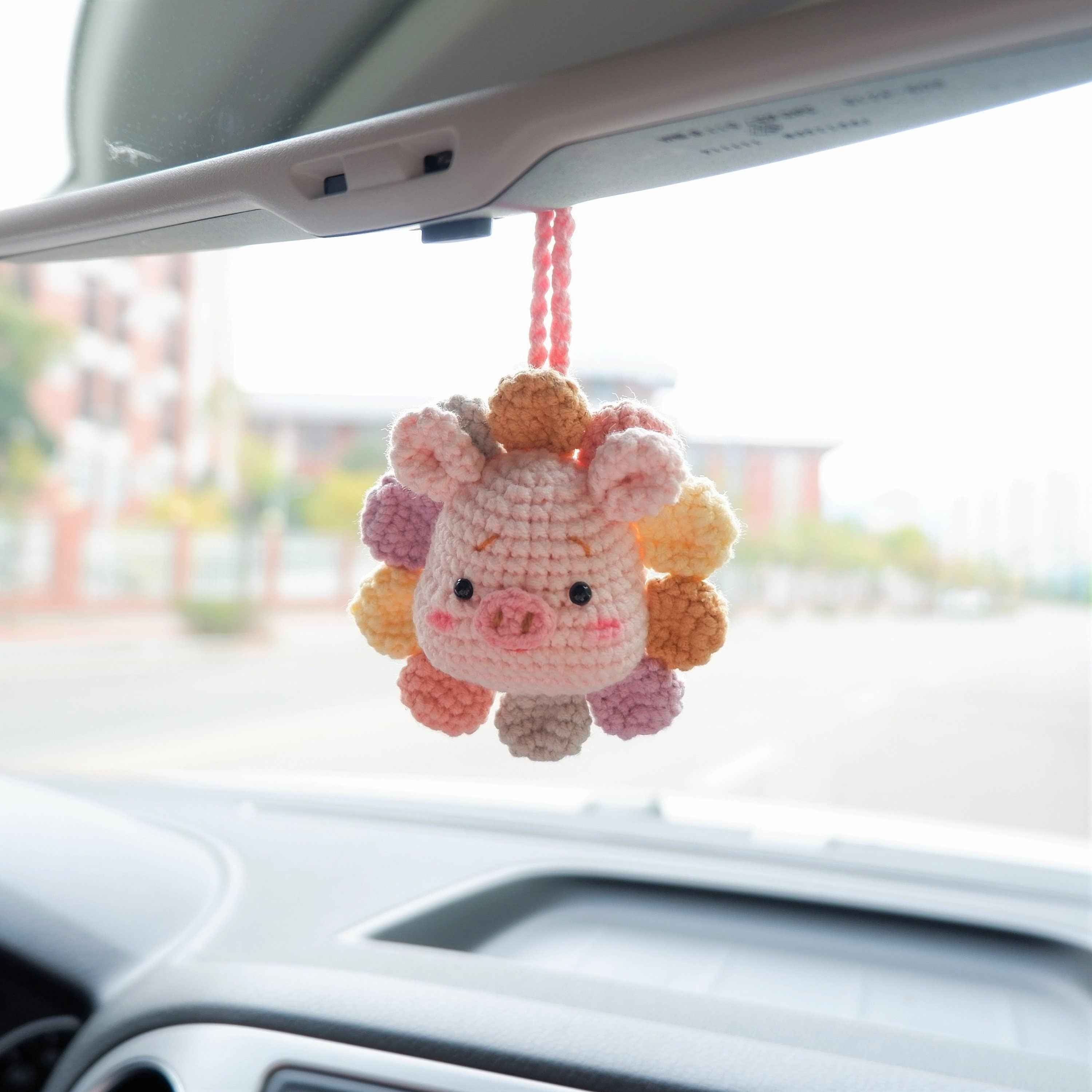 Car Mirror Hanging Charm- Crochet Rainbow Sunflower Bear/Piggy/Bunny