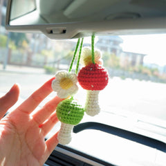 2Pcs Crochet Car Mirror Accessory- Mushroom & Daisy