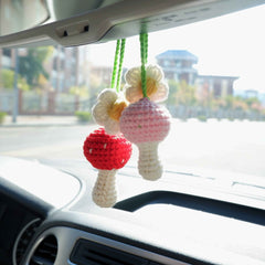 2Pcs Crochet Car Mirror Accessory- Mushroom & Daisy