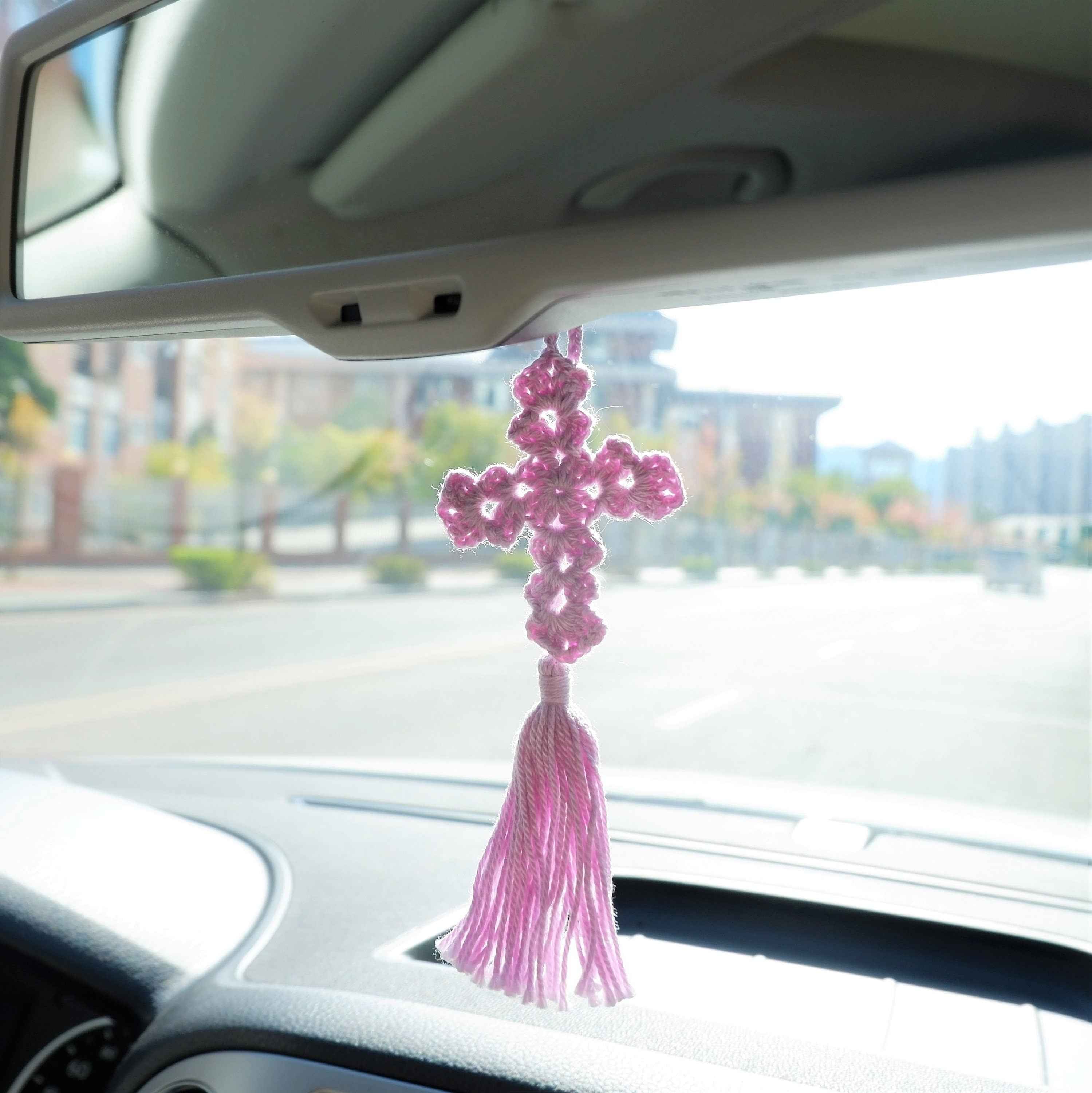 Car Mirror Accessories- Crochet Cross with Tassels