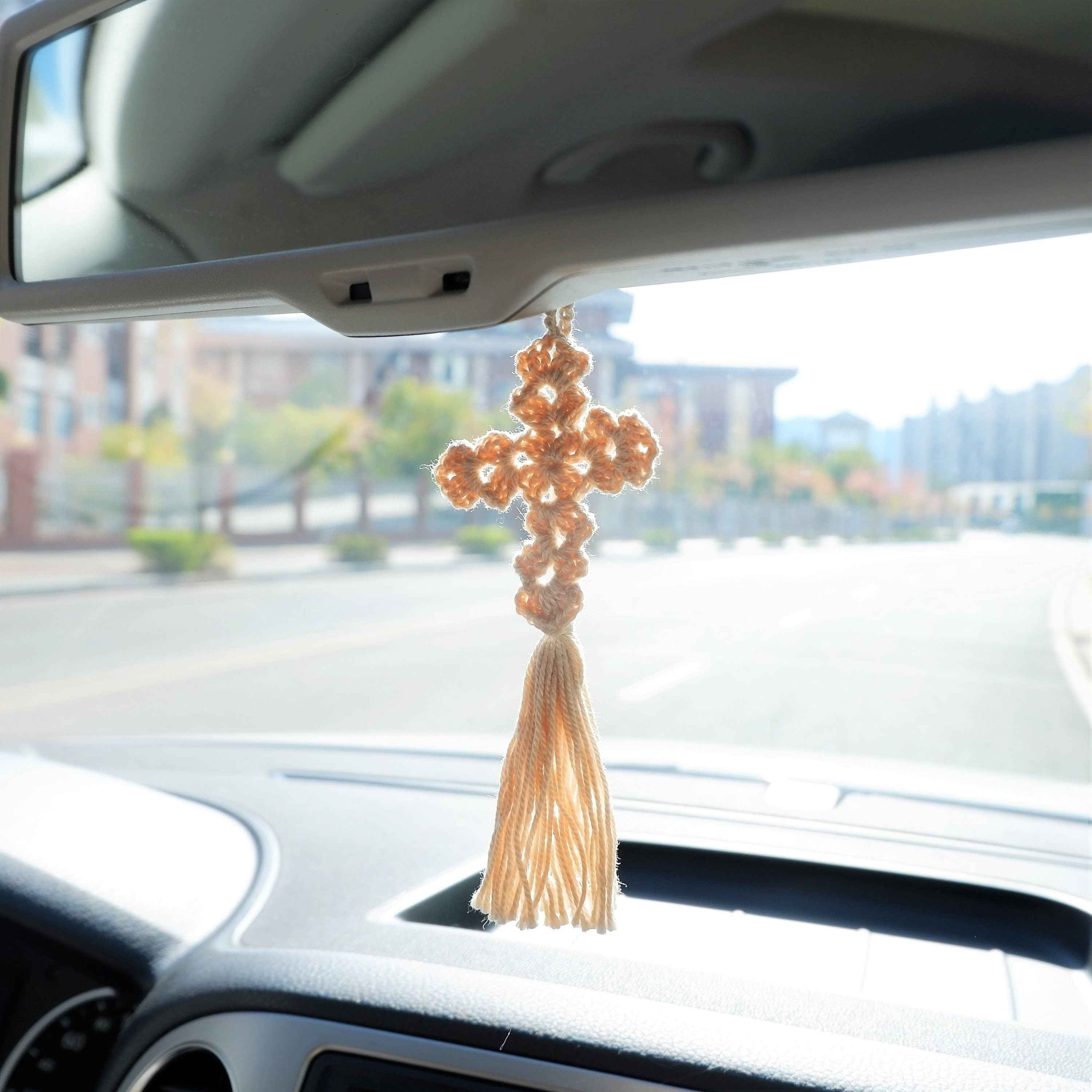 Car Mirror Accessories- Crochet Cross with Tassels