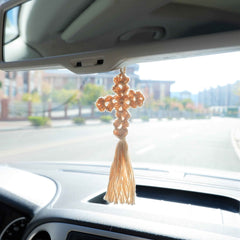 Car Mirror Accessories- Crochet Cross with Tassels