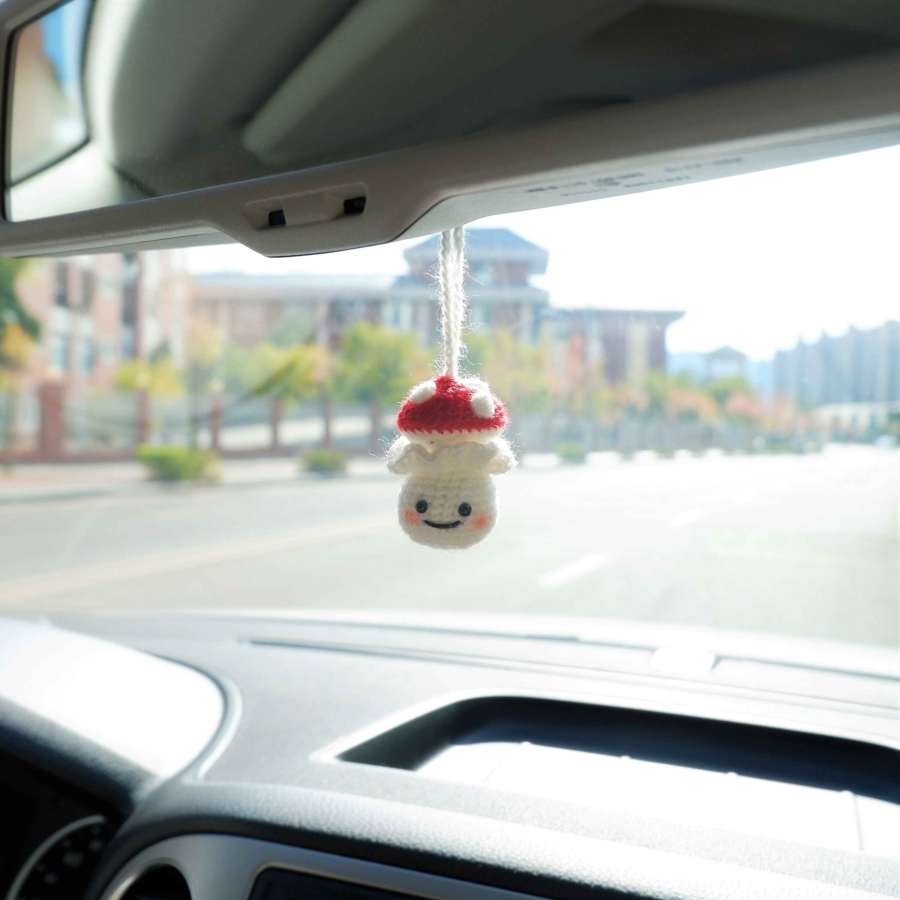 Car Mirror Hanging Accessory- Milk Bottle Smiley Mushroom