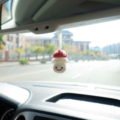 Car Mirror Hanging Accessory- Milk Bottle Smiley Mushroom