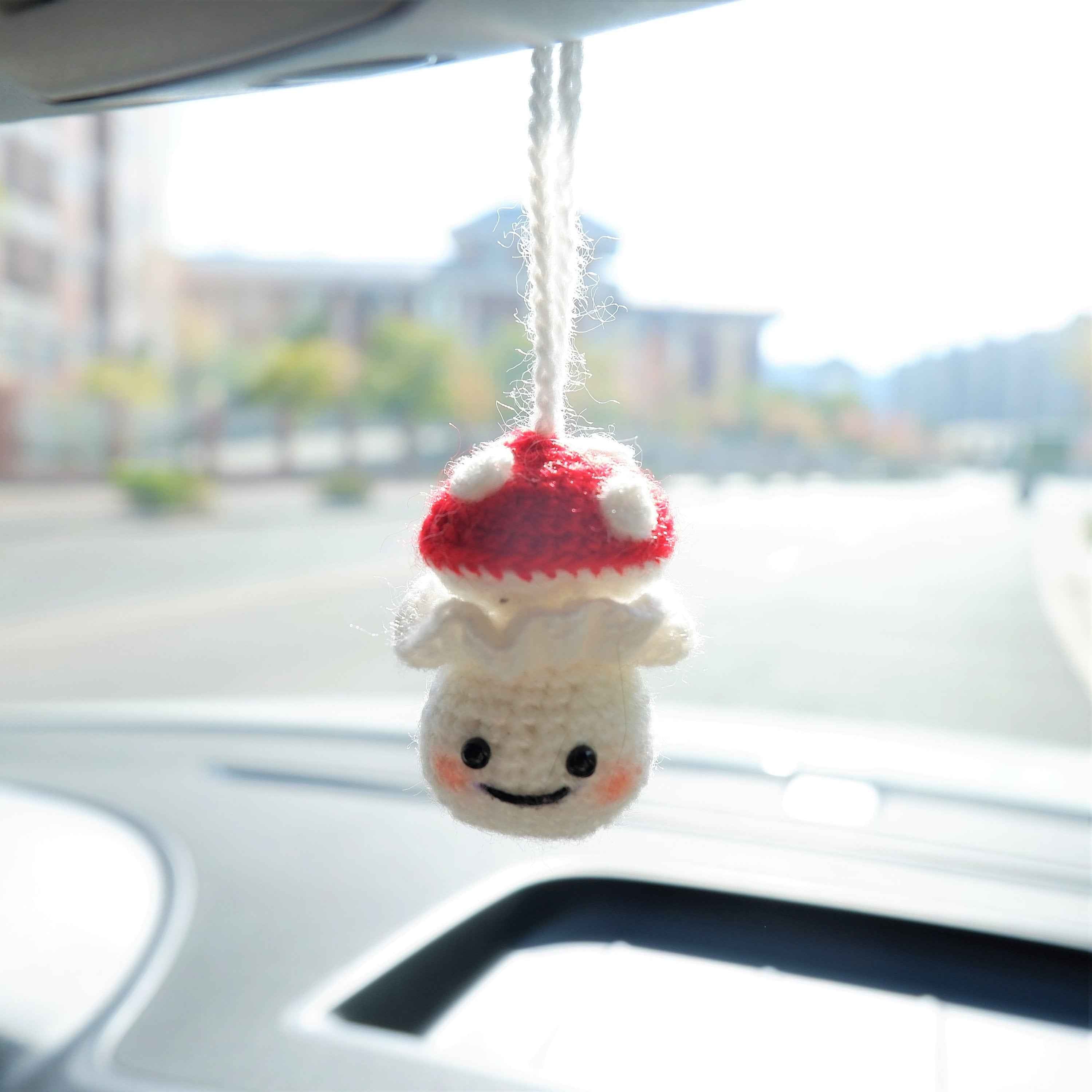 Car Mirror Hanging Accessory- Milk Bottle Smiley Mushroom