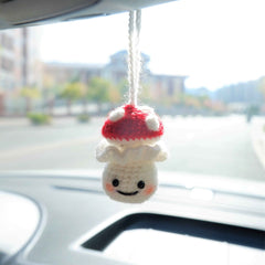 Car Mirror Hanging Accessory- Milk Bottle Smiley Mushroom