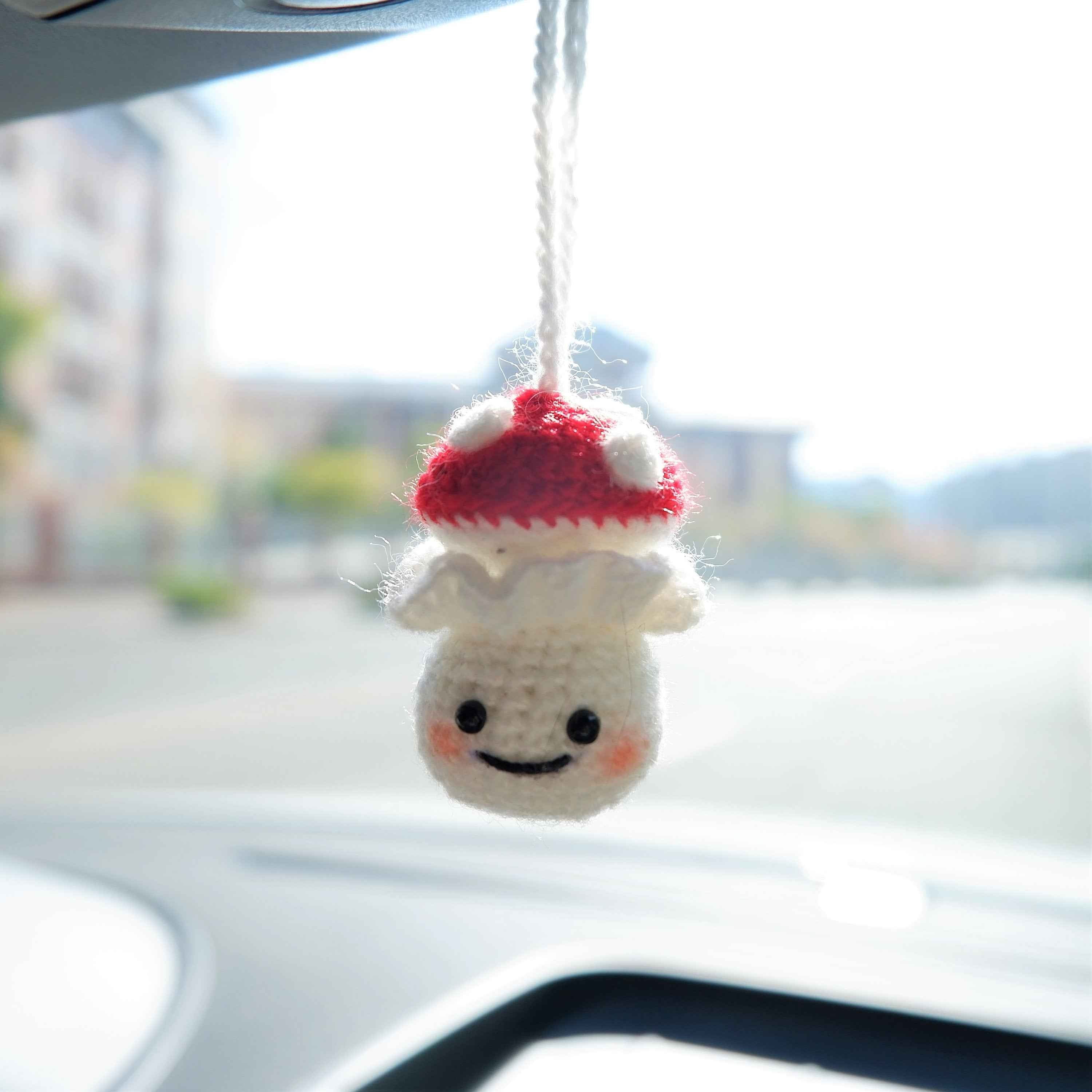 Car Mirror Hanging Accessory- Milk Bottle Smiley Mushroom