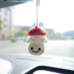 Car Mirror Hanging Accessory- Milk Bottle Smiley Mushroom