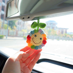 Crochet Car Mirror Accessory- Smiley Sunflower