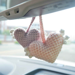 2Pcs Car Mirror Accessories- Crochet Hearts Wings