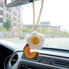 Crochet Car Mirror Accessory- Smile Poached Egg & Rainbow