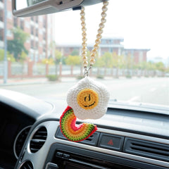 Crochet Car Mirror Accessory- Smile Poached Egg & Rainbow