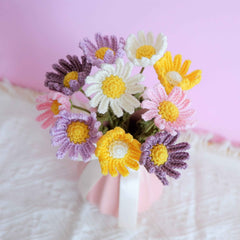 Micro Crochet Rainbow Daisy Flower Bouquet