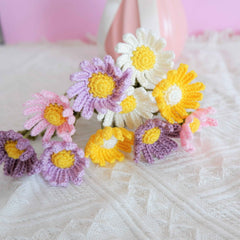 Micro Crochet Rainbow Daisy Flower Bouquet