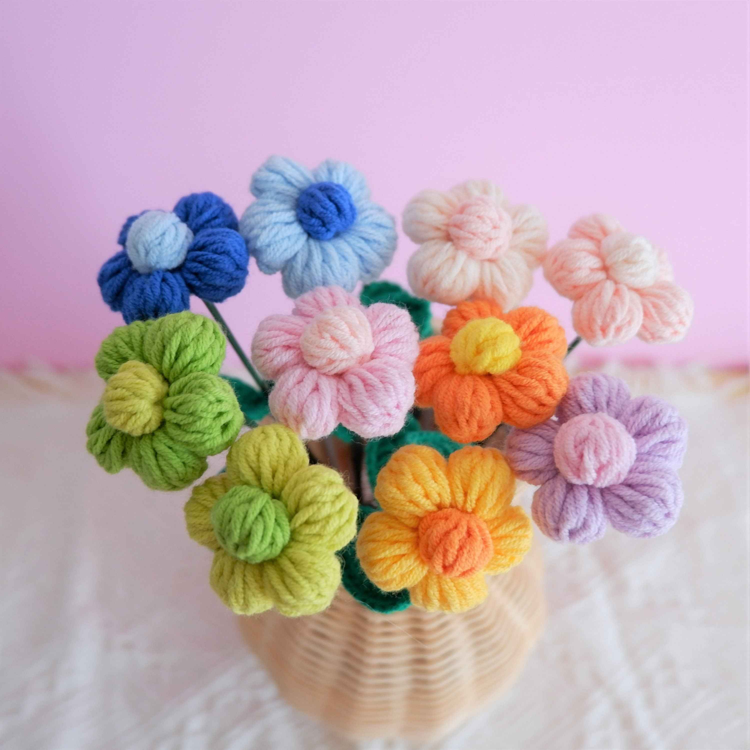 Crochet Flower Bouquet- Rainbow Fluffy Flower