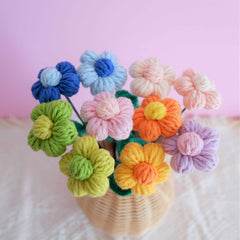 Crochet Flower Bouquet- Rainbow Fluffy Flower