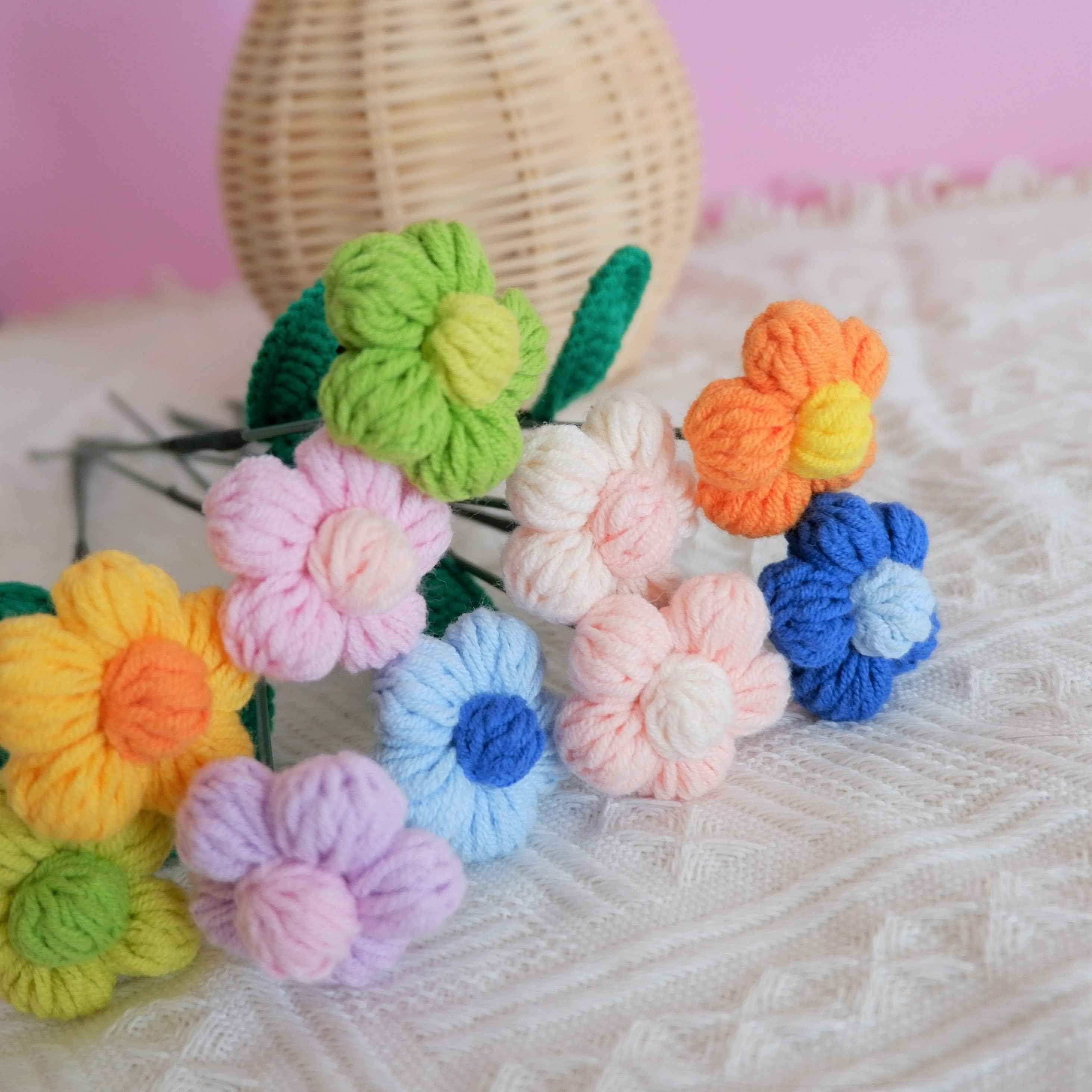 Crochet Flower Bouquet- Rainbow Fluffy Flower