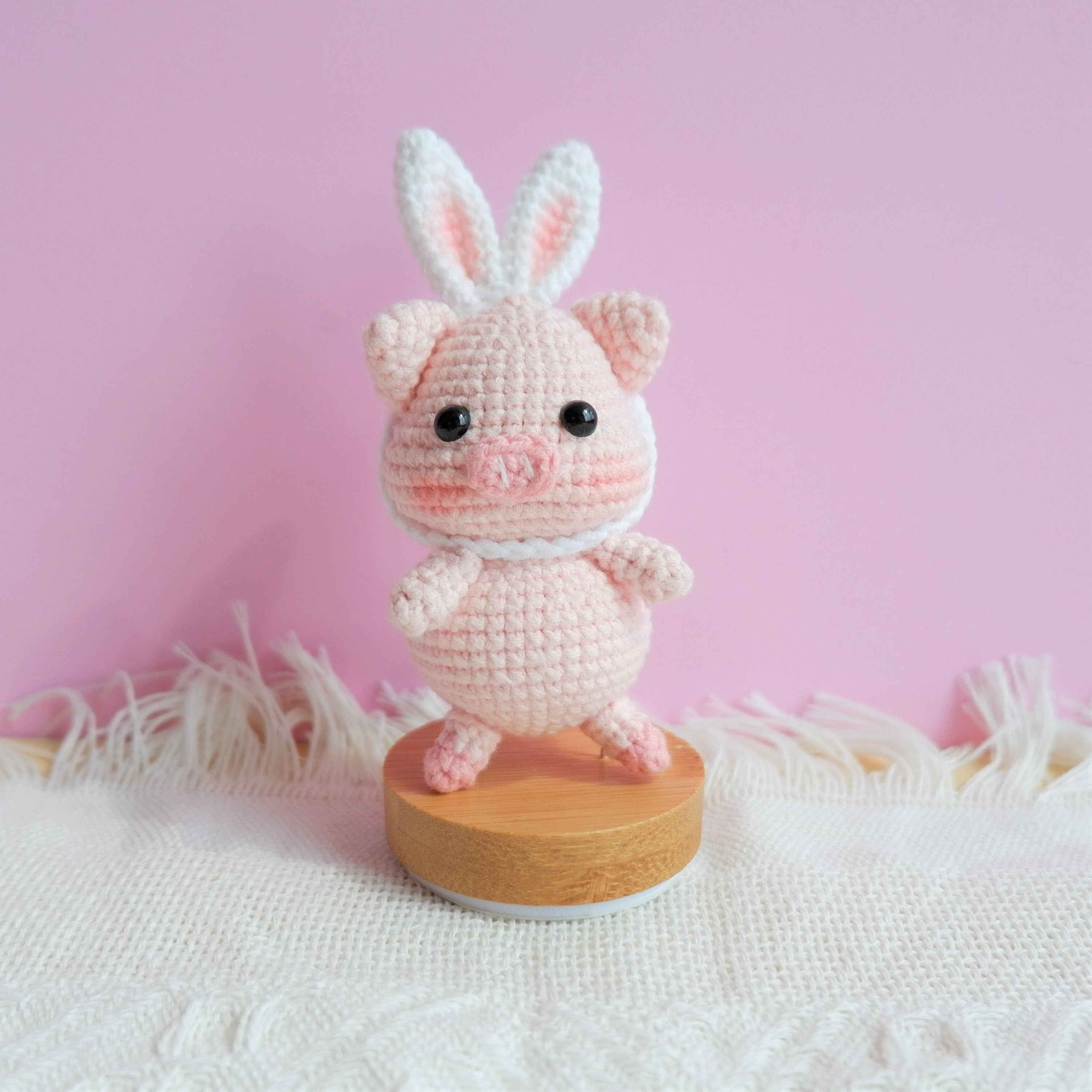 Crochet Car Dashboard Decor- Piggy with Bunny Ears
