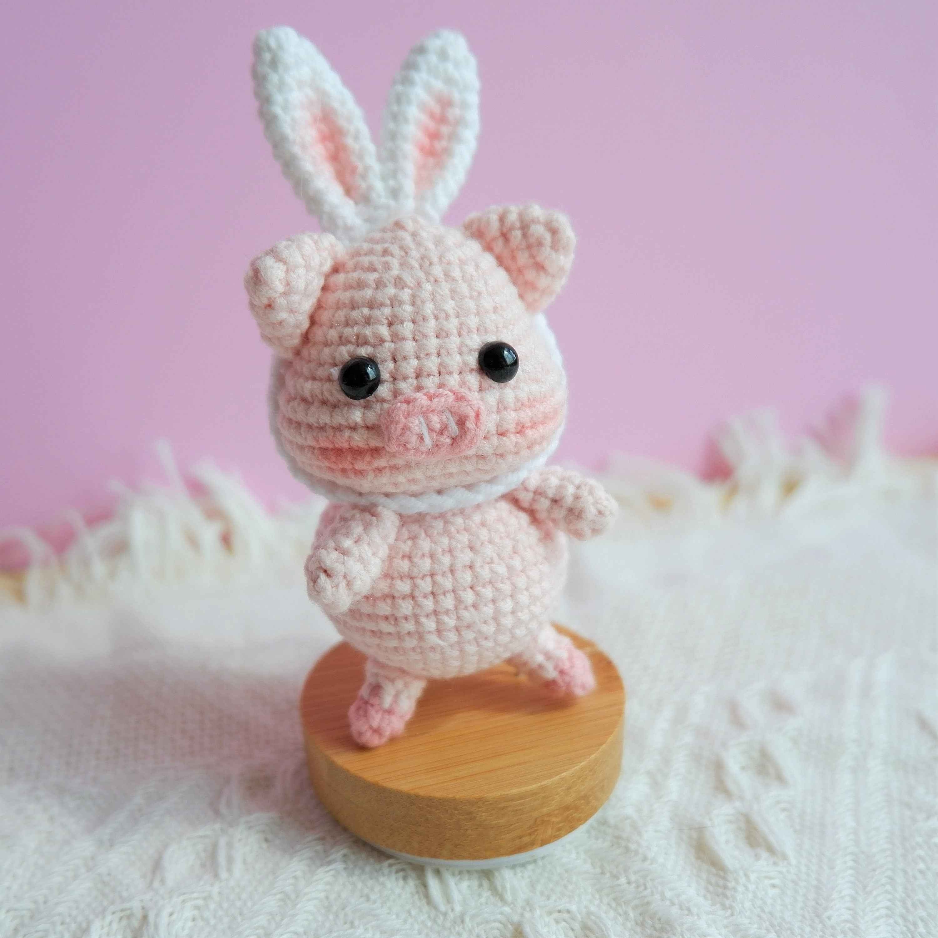 Crochet Car Dashboard Decor- Piggy with Bunny Ears