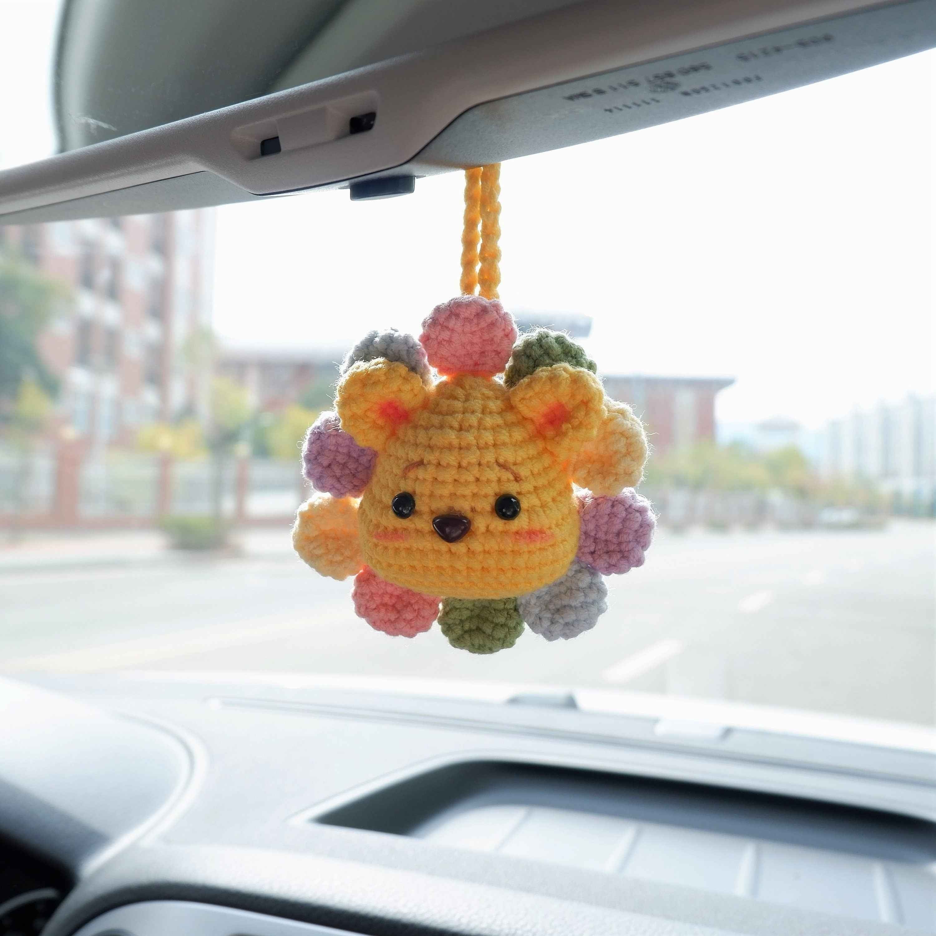 Car Mirror Hanging Charm- Crochet Rainbow Sunflower Bear/Piggy/Bunny