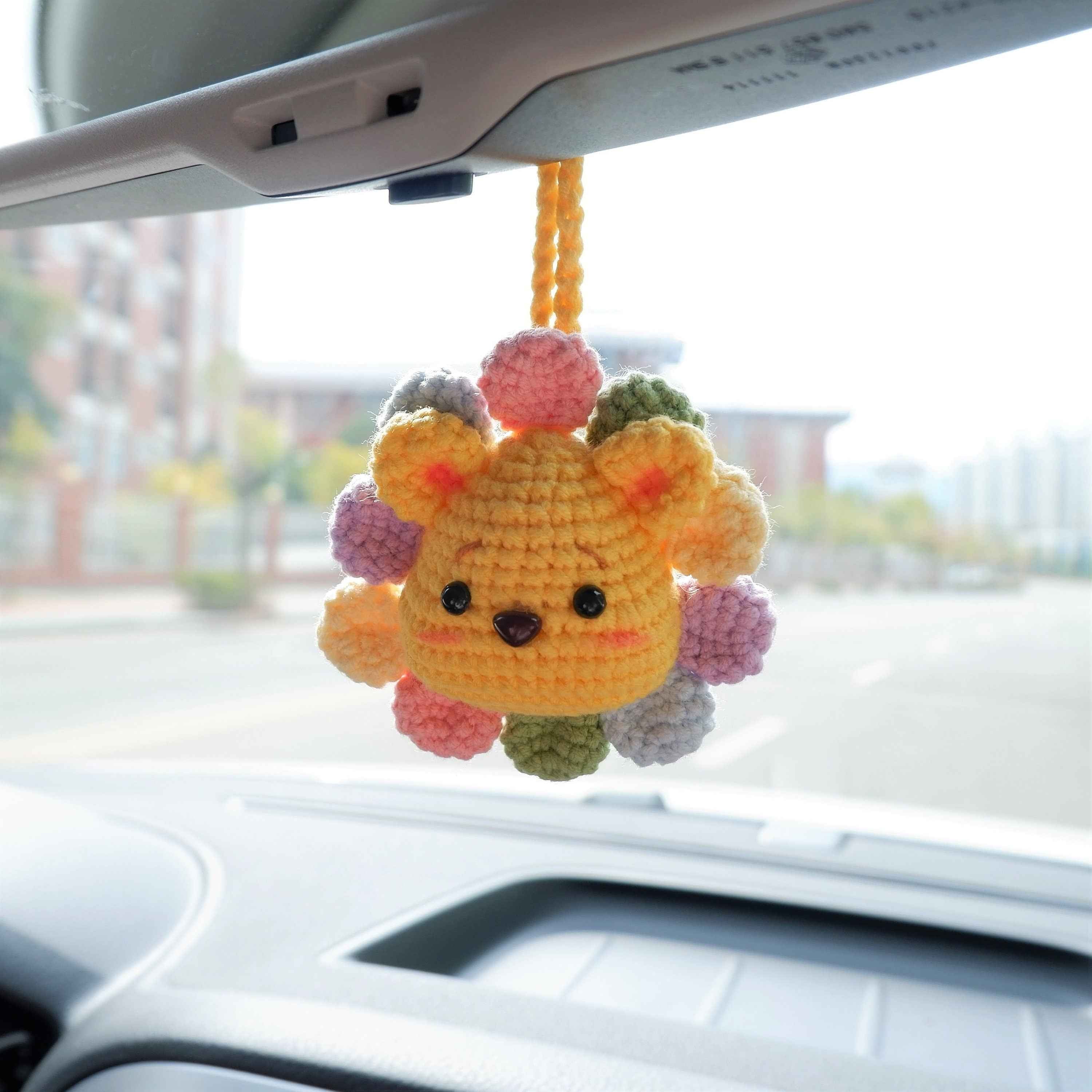 Car Mirror Hanging Charm- Crochet Rainbow Sunflower Bear/Piggy/Bunny