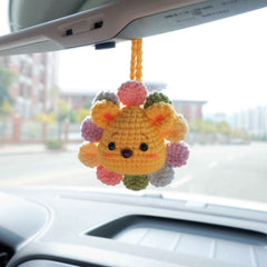 Car Mirror Hanging Charm- Crochet Rainbow Sunflower Bear/Piggy/Bunny