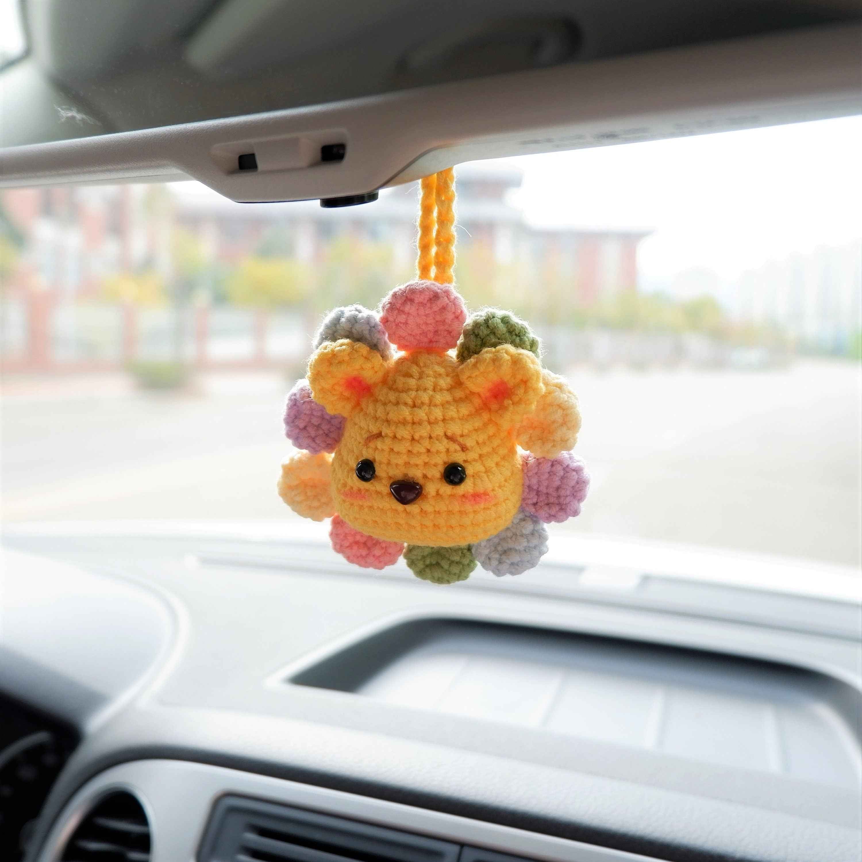 Car Mirror Hanging Charm- Crochet Rainbow Sunflower Bear/Piggy/Bunny