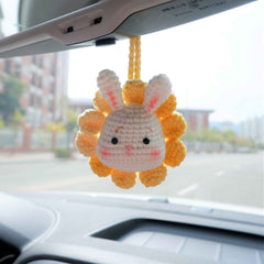 Car Mirror Hanging Charm- Crochet Rainbow Sunflower Bear/Piggy/Bunny