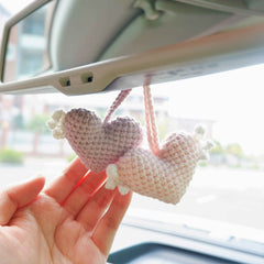 2Pcs Car Mirror Accessories- Crochet Hearts Wings