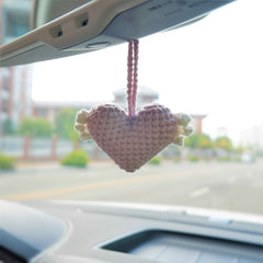 2Pcs Car Mirror Accessories- Crochet Hearts Wings