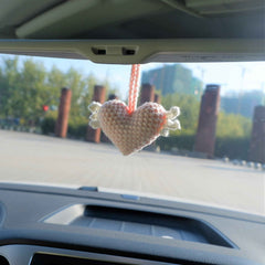 2Pcs Car Mirror Accessories- Crochet Hearts Wings