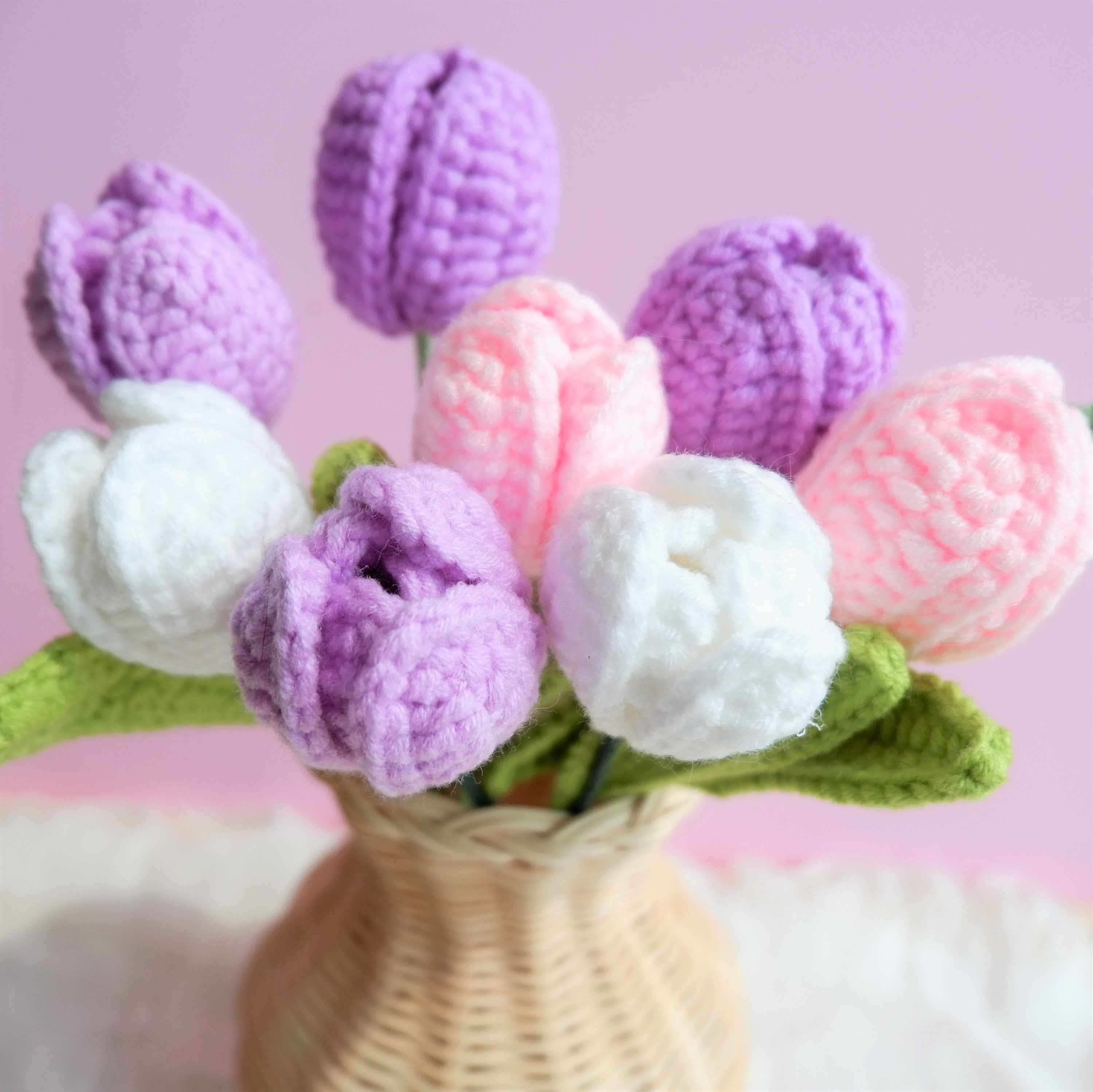 Crochet Rainbow Tulip Flower Bouquet