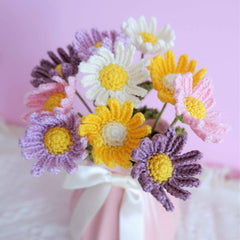 Micro Crochet Rainbow Daisy Flower Bouquet