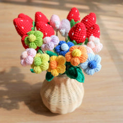 Crochet Strawberry & Daisy Flower Bouquet