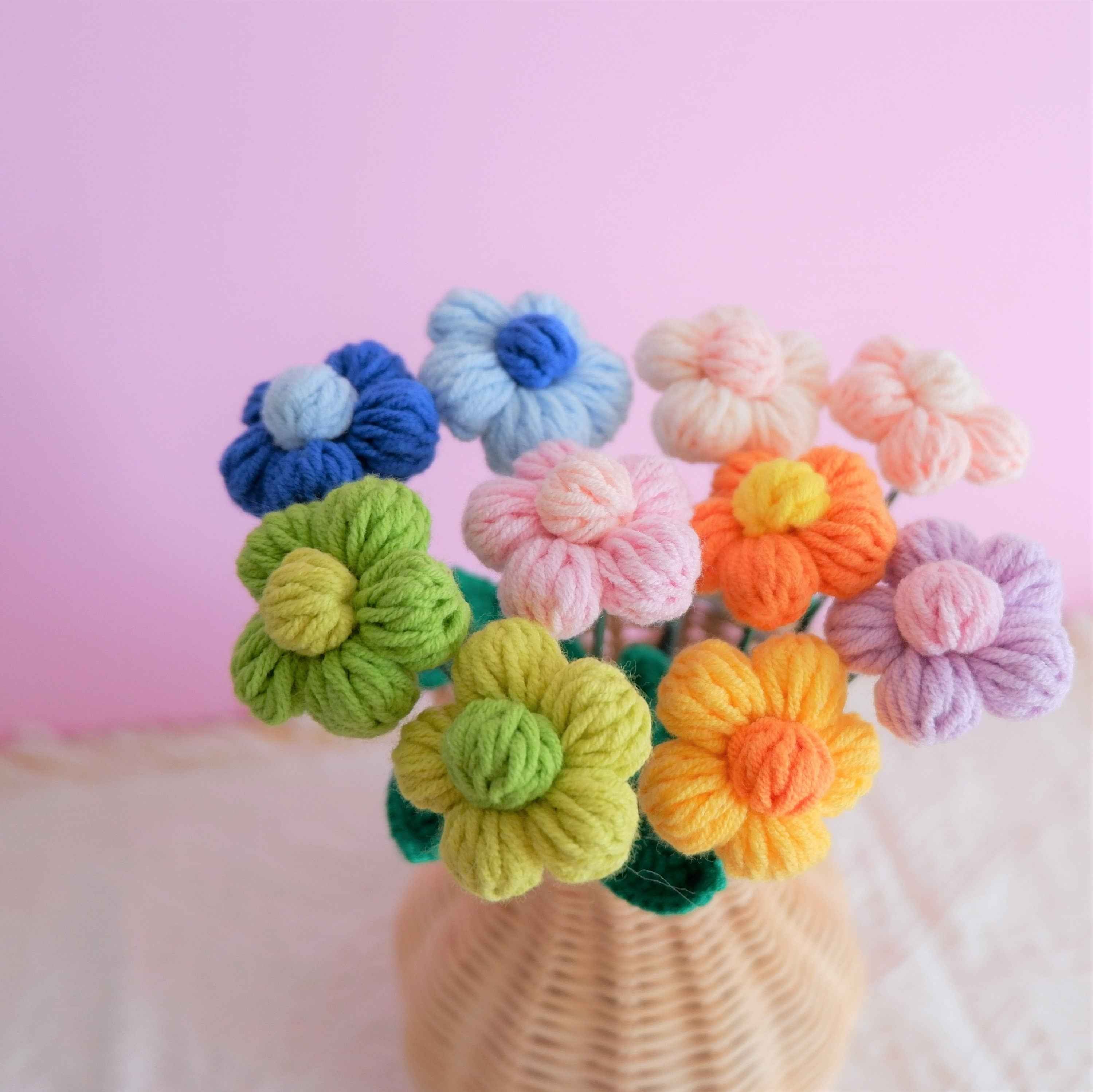 Crochet Flower Bouquet- Rainbow Fluffy Flower