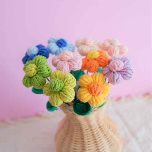 Crochet Flower Bouquet- Rainbow Fluffy Flower