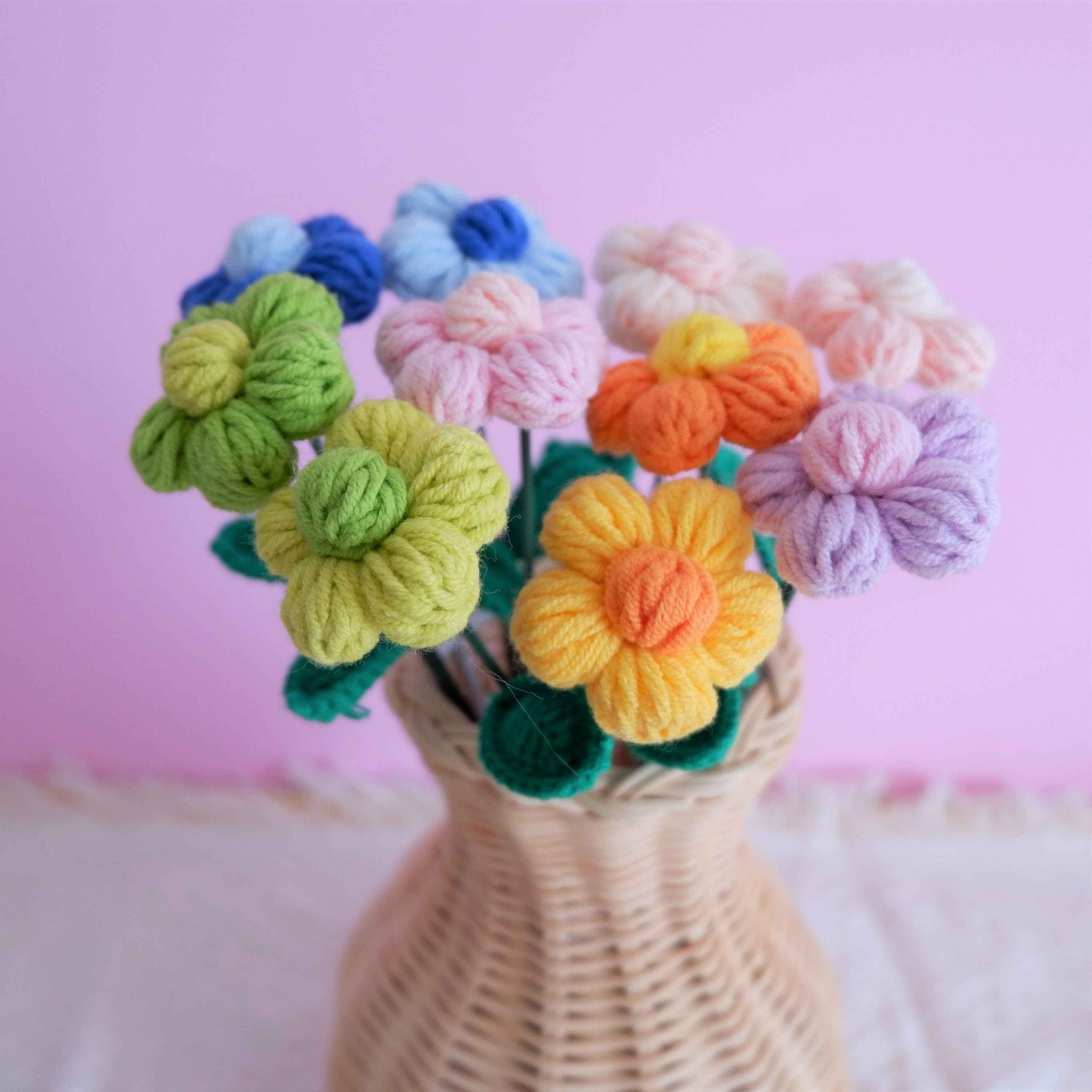 Crochet Flower Bouquet- Rainbow Fluffy Flower